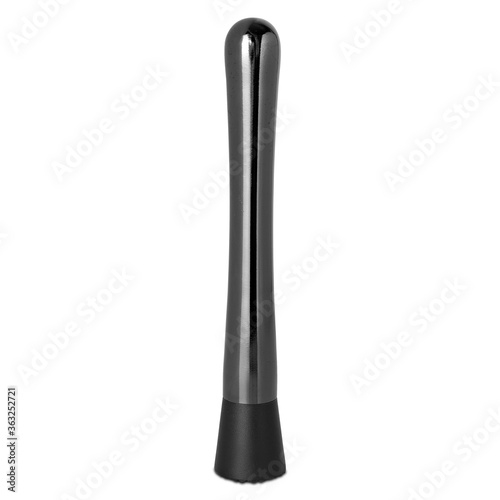 Stainless steel muddler from cocktail set on white background