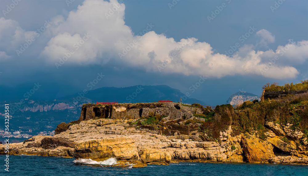 The Roman villa next to Puolo beach on the Sorrentine Peninsula, Italy