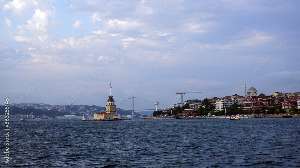 Watching Istanbul from the Passenger Ferry, Bosphorus bridge and Maiden's tower Watching Istanbul from the Passenger Ferry, Bosphorus bridge and Maiden's tower