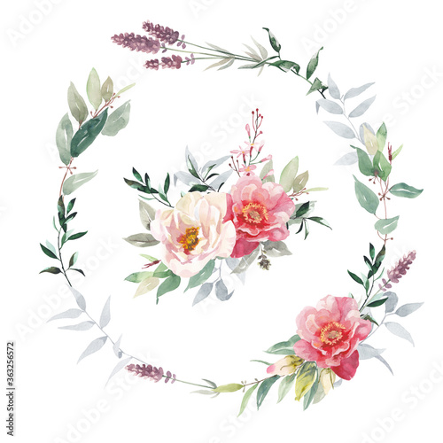 Watercolor flowers bouquet isolated on white background.