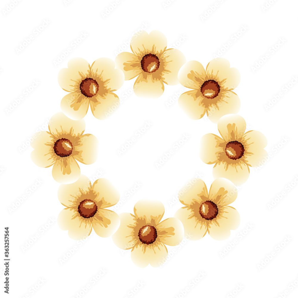 beautiful yellow flowers circular frame