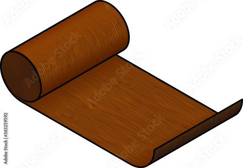 A roll of industrial material: wood veneer (dark / walnut).