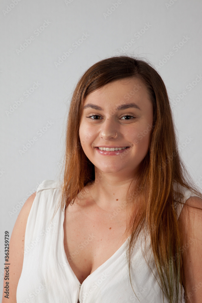 Happy Caucasian woman with long hair Happy Caucasian woman with long hair
