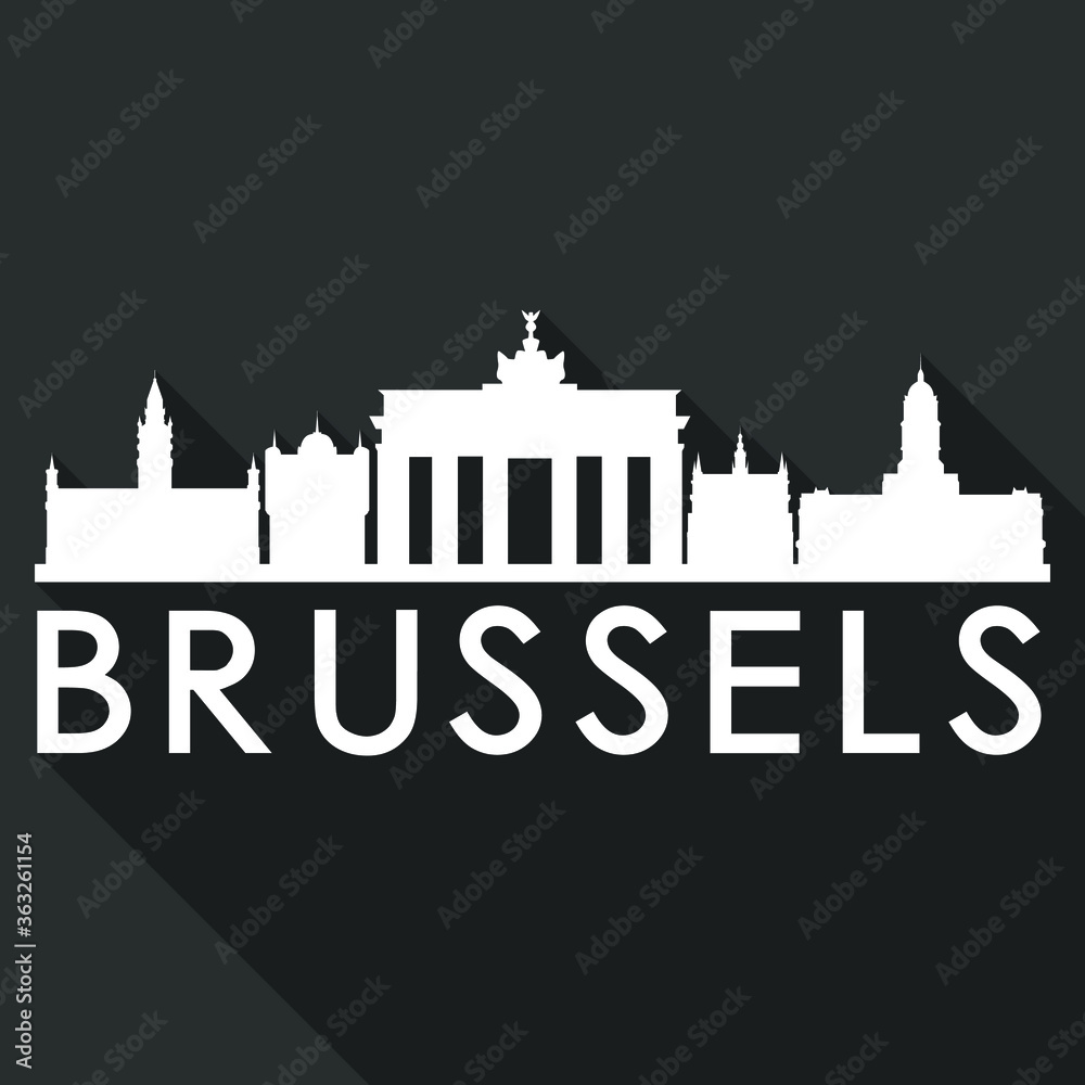 Brussels Flat Icon Skyline Silhouette Design City Vector Art Famous Buildings.