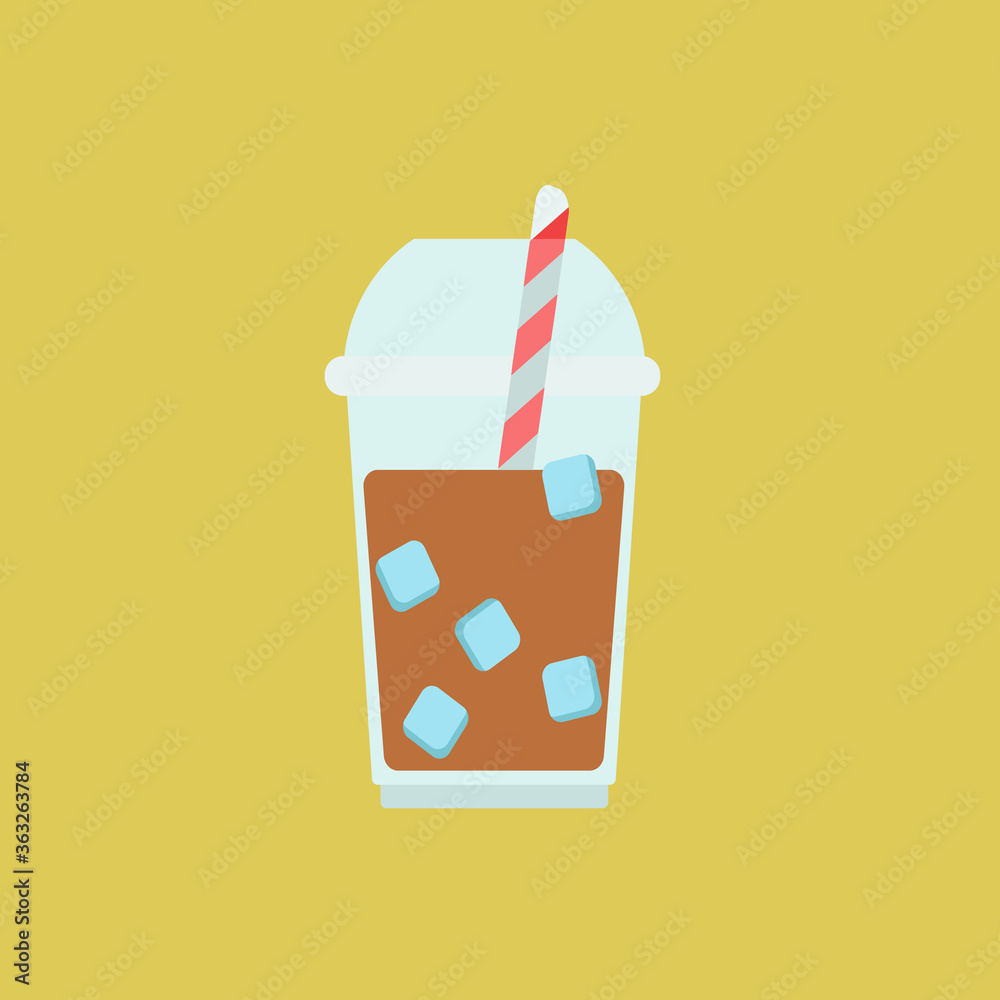 Transparent glass of cold black ice tea with a straw for hot weather Transparent glass of cold black ice tea with a straw for hot weather