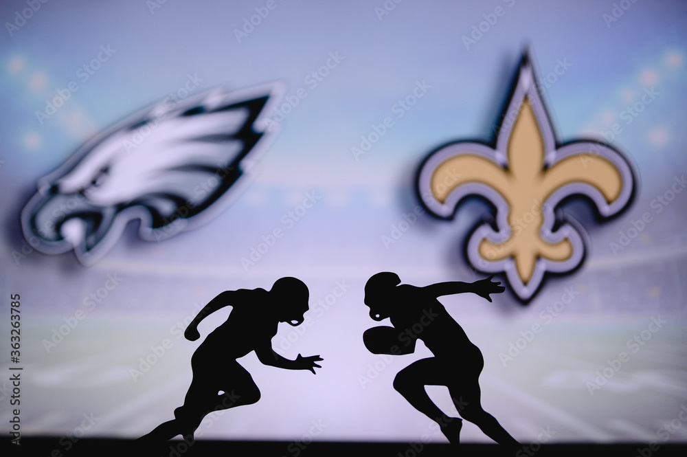 Philadelphia Eagles vs. New Orleans Saints. NFL match poster. Two 