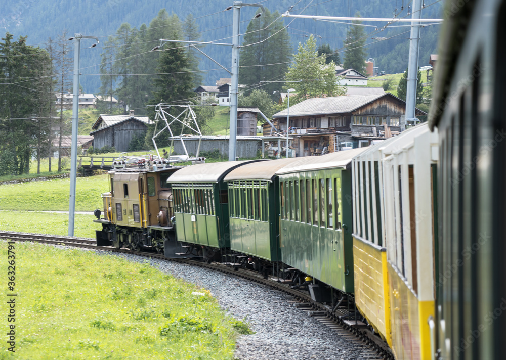 Naklejka premium Historic steam train in Davos, Switzerland