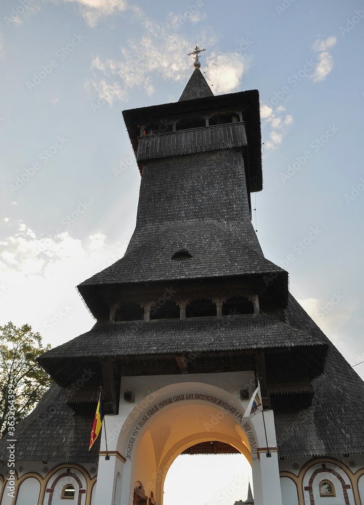 Barsana Monastery, Maramures, Romania, Europe, spring 2018. Entrance building to Barsana monastery. The Barsana Monastery is one of the main points of interest in the Maramures area.