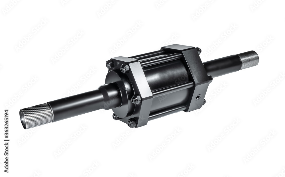 Black hydraulic cylinder pump on white background isolated Black hydraulic cylinder pump on white background isolated