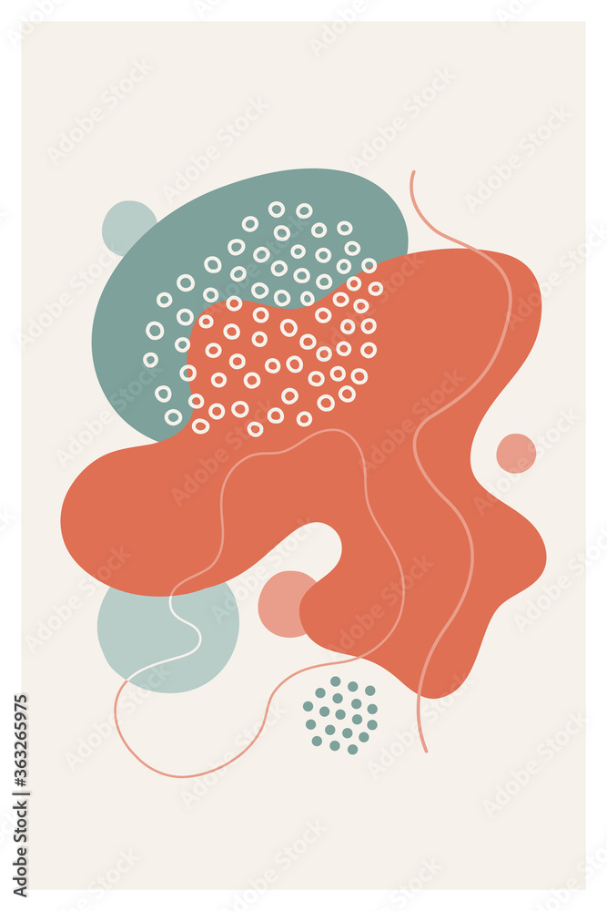 Fototapeta premium Greeting card with various geometric shapes, lines, dots