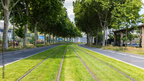 The tramway rails in city of Lyon in france