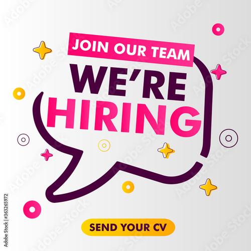 Loudspeaker with text 'we're hiring' on Quick Tips badge. Business concept for new ideas creativity and innovative solution. File has clipping path. Eps 10