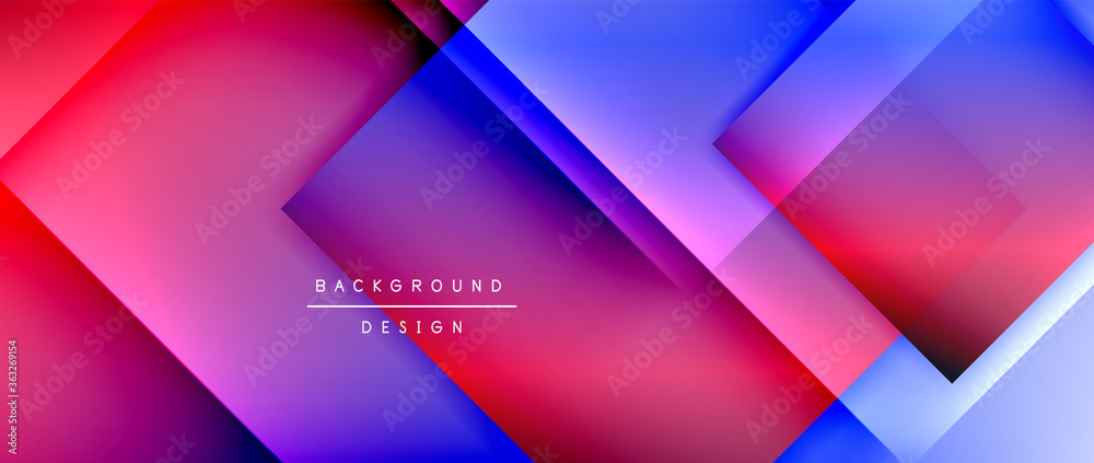 Square shapes composition, fluid gradient geometric abstract background. 3D shadow effects, modern design template