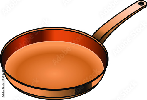 A gloss-finish copper frying pan.