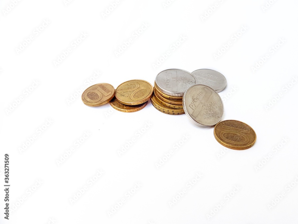 Belarusian coins on a white background. Salary. Belarusian coins on a white background. Salary.