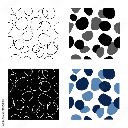 Set seamless stones vector pattern. Flat rounded pebbles for fabric, frame, package, bath tile