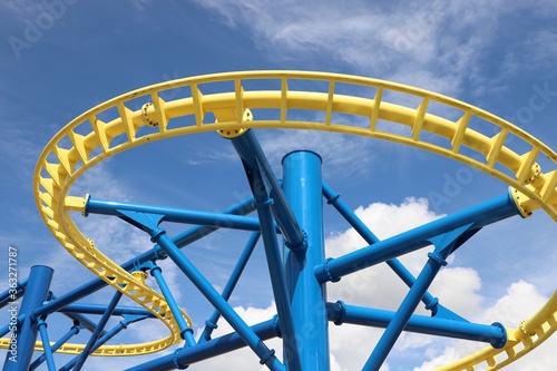 Yellow and blue steelwork on rollercoaster
