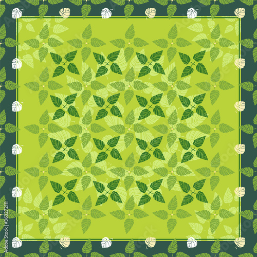 Floral square shawl. Fresh birch leaf vector pattern for scarf, bandanna design. Spring background for textile, design, covers, print, wallpapers, gift packaging and scrapbook, decoupage