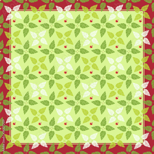 Floral square shawl. Fresh birch leaf vector pattern for scarf, bandanna design. Spring background for textile, design, covers, print, wallpapers, gift packaging and scrapbook, decoupage