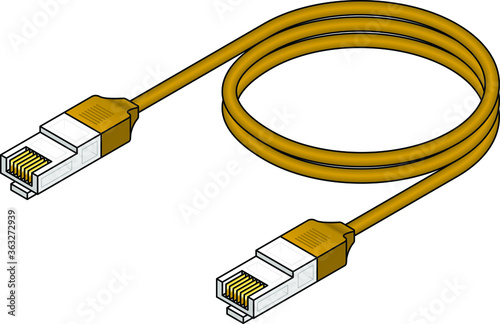 A yellow ethernet network cable.