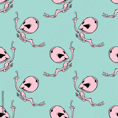 Seamless vector of aerospace, aliens and UFO on pastel background