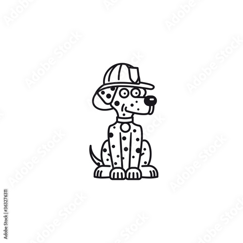 Firehouse dalmatian dog cartoon character vector line icon