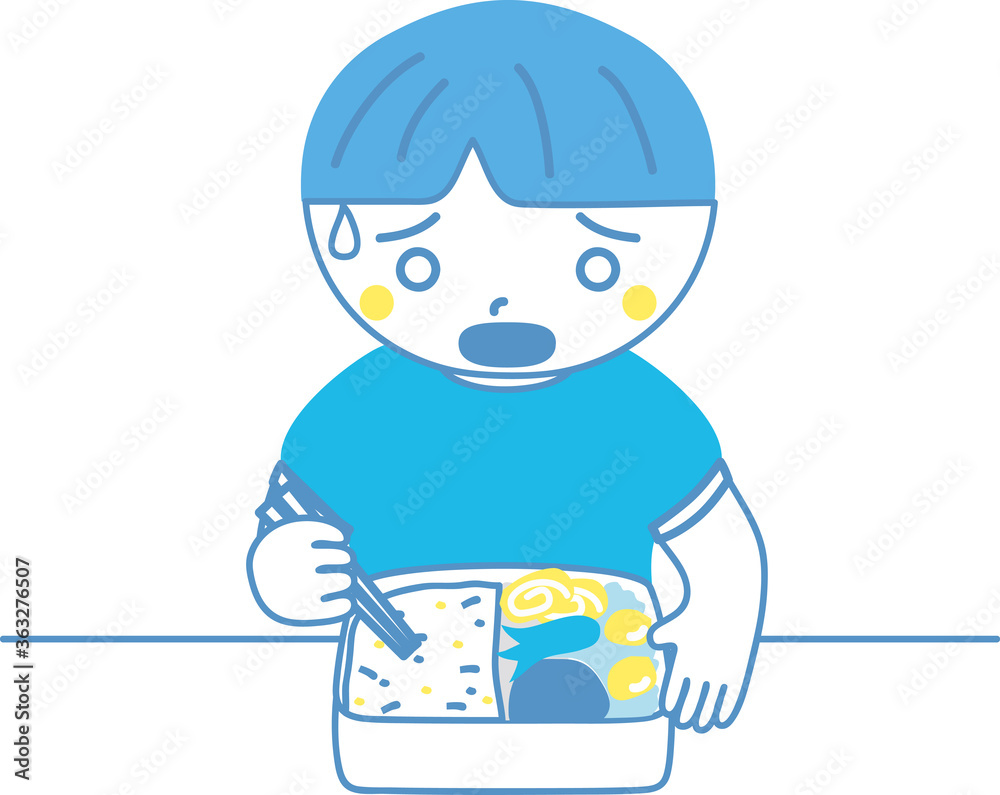 お弁当を食べる男の子-苦手 お弁当を食べる男の子-苦手
