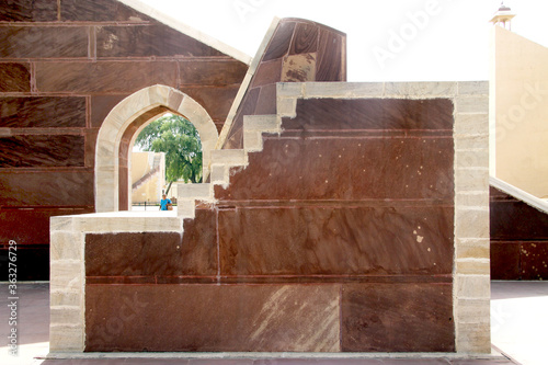 Jaipur, India_2010. Jantar Mantar in an astronomic observation site. Jantar Mantar is UNESCO World Heritage site. laghu samrat yanta which was then used to calculate time. Astronomical instrument. photo