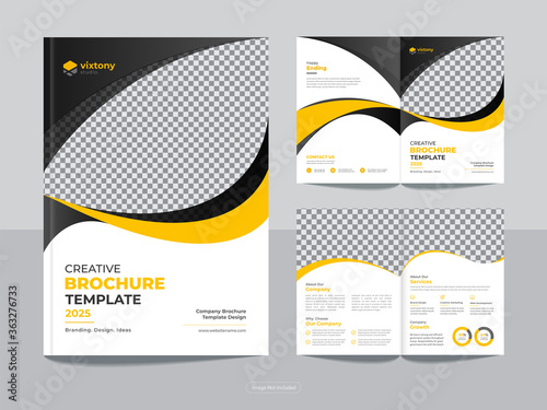 Clean corporate business bi fold brochure design template with modern, minimal and abstract design in A4 bi-fold template format