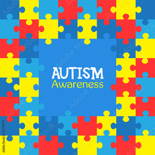 World autism awareness day. Colorful puzzles vector background. Symbol of autism. Medical flat illustration. Health care. Autism awareness day
