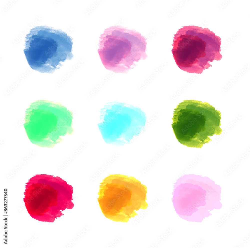 collection of pastel watercolor splashes isolated on white background vector illustration