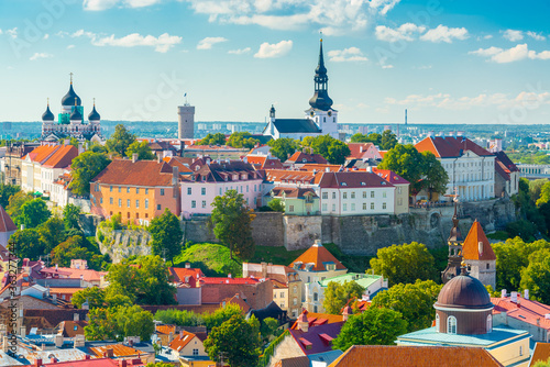 Tallinn, Estonia Historic Skyline of Toompea Hill.