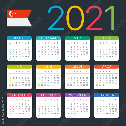 2021 Calendar - vector template graphic illustration - Singaporean version