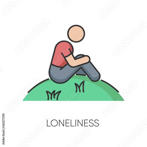 Loneliness RGB color icon. Human feeling, melancholy, emotional stress, depression. Mental state, psychological problem. Lonely person isolated vector illustration