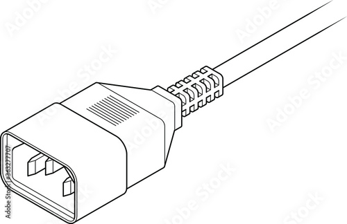 A PC/laptop power cord: 3-pin receptacle/socket. Line art style.