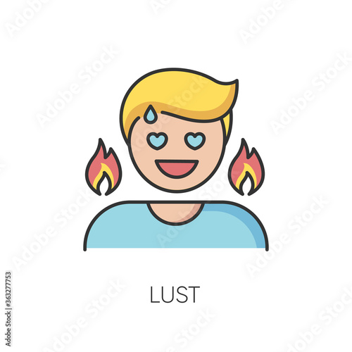 Lust RGB color icon. Passionate affection, strong sexual desire, lewdness. Concupiscence, emotional reaction. Person feeling aroused isolated vector illustration