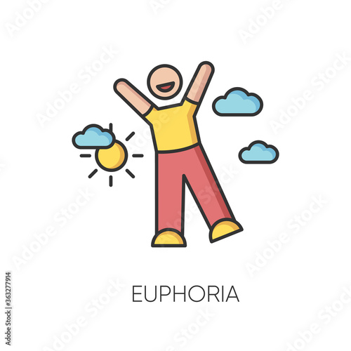 Euphoria RGB color icon. Feeling of strong joy and excitement. Happiness, good mood, positive emotion. Happy person in euphoric ecstasy isolated vector illustration