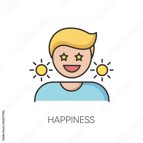 Happiness RGB color icon. Positive mindset, optimistic lifestyle. Emotional reaction, good mood, feeling of joy.. Happy, cheerful person isolated vector illustration