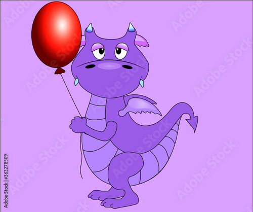 dragon with a ball congratulates on his birthday