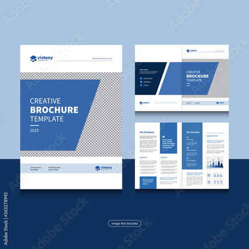 Clean corporate business bi fold brochure design template with modern, minimal and abstract shapes in A4 format