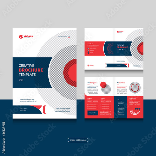 Clean corporate business bi fold brochure design template with modern, minimal and abstract shapes in A4 format