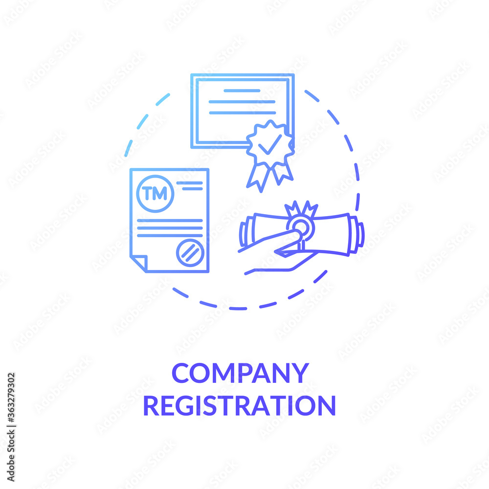 Company registration concept icon. Incorporation procedure. Company formation agent. Paper process idea thin line illustration. Vector isolated outline RGB color drawing