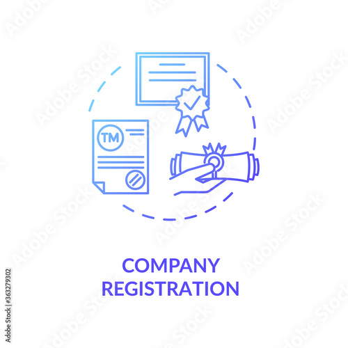 Company registration concept icon. Incorporation procedure. Company formation agent. Paper process idea thin line illustration. Vector isolated outline RGB color drawing