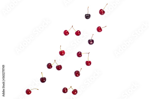 Set of rape red cherry isolated on white background.