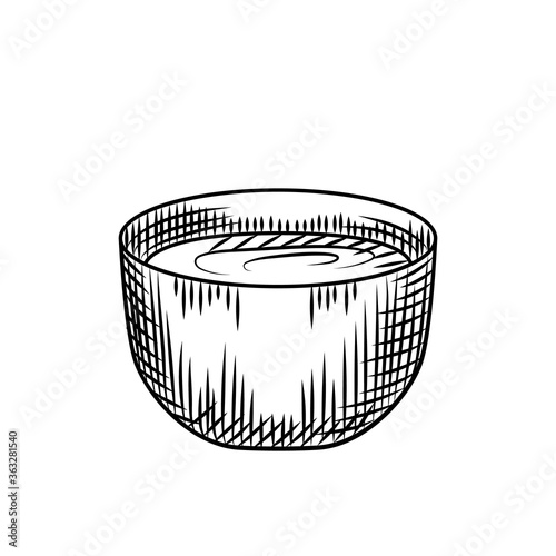 Cup element Korean traditional alcohol drink rice wine isolated on white background. Vintage engraved style.