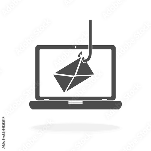 Computer Email Envelope Hacking Phishing Scam - Black Silhouette Vector Icon Illustration Sign Symbol