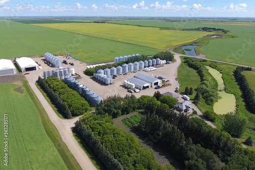 aerial view agriculture farm silo grain storage tanks agricultural stock