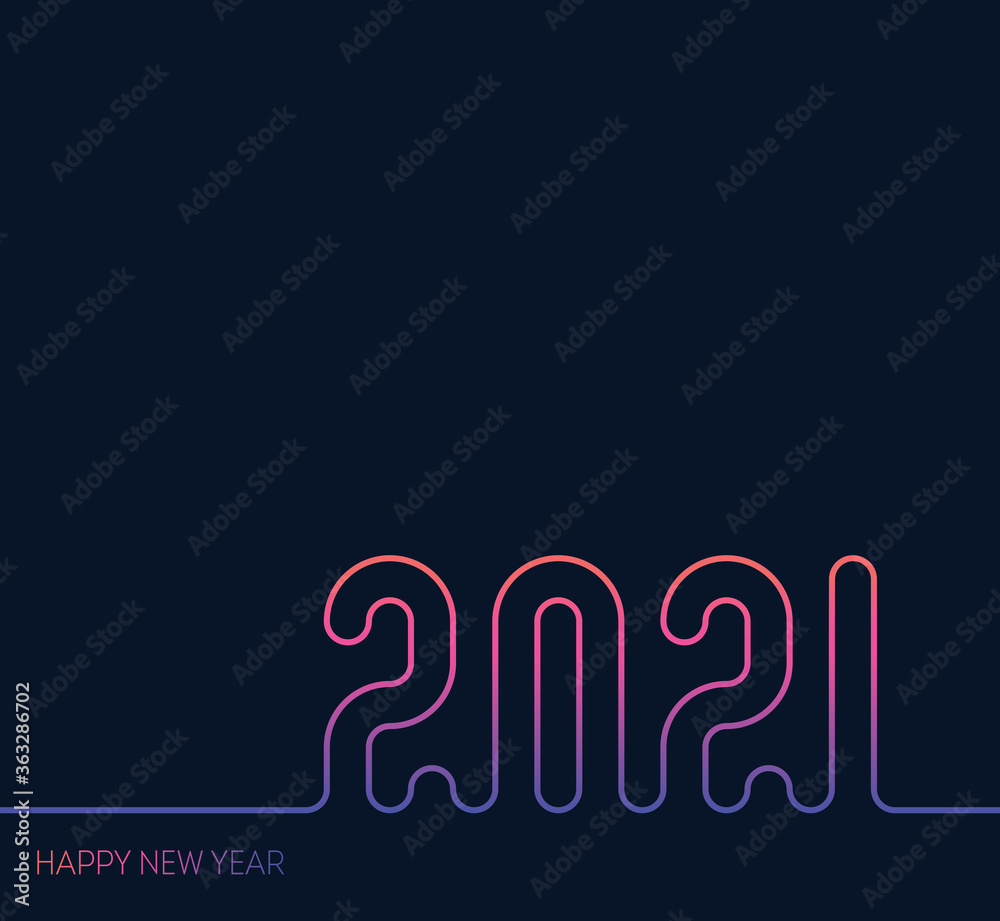 Invitation to the new year party 2021. Cover of calendar with orginal neon inscription. Poster template. Modern Gradiet. Vector.