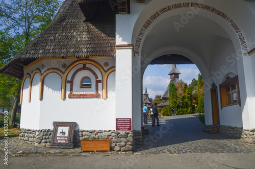 Traditional Maramures wooden architecture of Barsana monastery, Romania photo