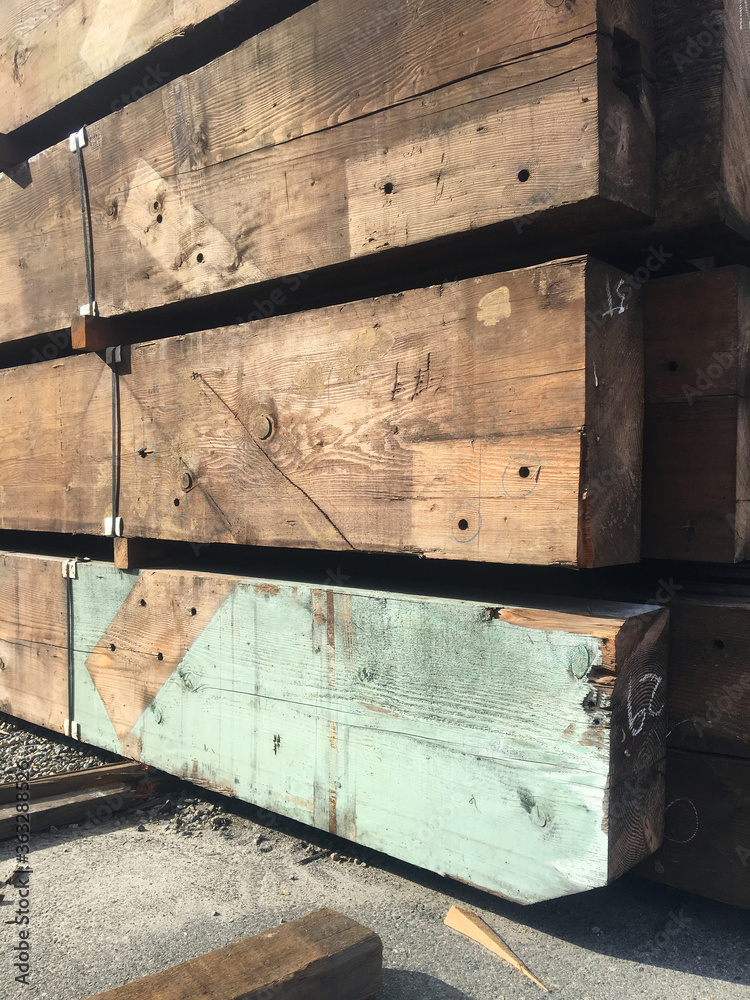 Close up of old rustic lumber in California suburb Close up of old rustic lumber in California suburb
